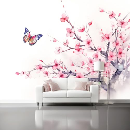 Tintenblumen Vlies Fototapete 400 X 280 Cm Rosa Pflaumenblüte Schmetterling - 3D Effekt Fototapeten Vliestapete Xxl Wandtapete Motivtapeten Wanddekoration Wohnzimmer Schlafzimmer Tintenblumen Vlies Fototapete 400 X 280 Cm Rosa Pflaumenblüte Schmetterling - 3D Effekt Fototapeten Vliestapete Xxl Wandtapete Motivtapeten Wanddekoration Wohnzimmer Schlafzimmer von Generic