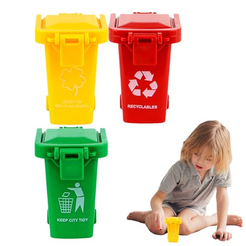 Tiny Recycle -Behälter für Schreibtisch, Mülleimer am Straßenrand - einzigartiges Müllbehälterspielzeug mit Deckel und Rädern für Doll House Life -Szene von Generic
