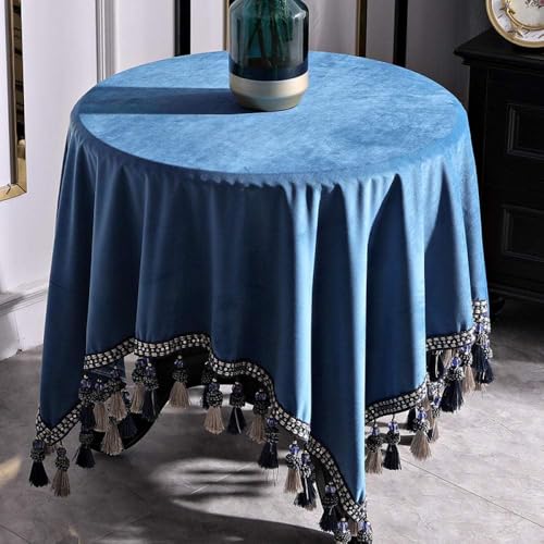 Tischabdeckung Tischdecke Für Rechteck Couchtisch Tischdecke Kleiner Runder Tisch Einfach Einfarbig Quadrat Grün Rund Zuhause, Blue, 60 * 60cm (Including Hanging Ears 10CM Each Side) von Generic