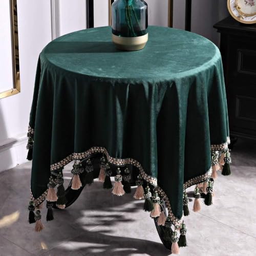 Tischabdeckung Tischdecke Für Rechteck Couchtisch Tischdecke Kleiner Runder Tisch Einfach Einfarbig Quadrat Grün Rund Zuhause, Dark Green, 90 * 90cm (Including Hanging Ears 10CM Each Side) von Generic