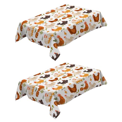 Tischdecke 2 Stück Tierisches Huhn 140x240 cm Tischdecken Wasserabweisend Tischwäsche Lotuseffekt Tischtuch Tischdeko Tischwäsche Glatt von Generic