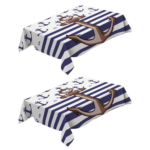 Tischdecke Abwaschbar 2 Stück Gestreifter Anker 120x160 cm Lotuseffekt Tischtuch Wasserabweisend Tafeldecke Tischwäsche Fleckschutz Pflegeleicht Abwaschbar Schmutzabweisend - Weiß von Generic