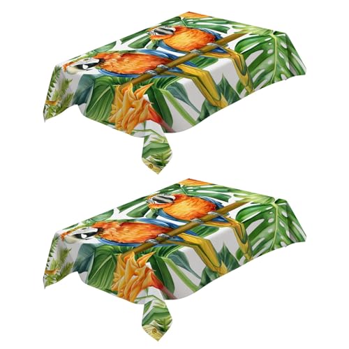 Tischdecke Abwaschbar Rechteckig 2 Stück Cartoon-Papagei 140x220 cm Polyester Tischtuch Tafeldecke Tischwäsche Ornamente Schmutzabweisend Pflegeleicht Wasserabweisend von Generic