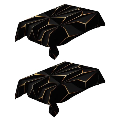 Tischdecke Rechteckig 2 Stück Geometrische Linien Schwarze Farbe, goldene Farbe 140x140 cm Garten Tischdecken Fleckschutz Pflegeleicht Abwaschbar Schmutzabweisend Table Cloth für Küche Esstisch von Generic