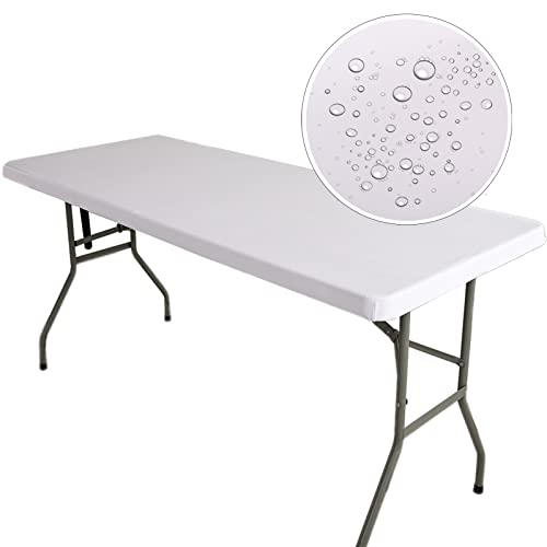 Tischdecke Runde Stretch Tischtuch Wasserdicht Abwischbar Tischschutz Für Drinnen Und Draußen (244 * 75cm,Weiß) von Generic