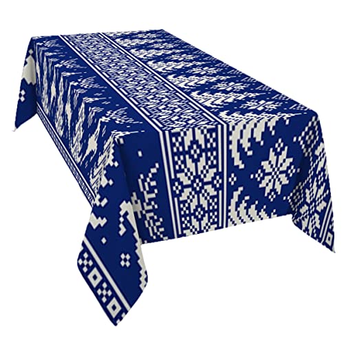 Tischdecke Weihnachtsbaum Elch Schneeflocke Blau Wasserdicht Tischdecken Pflegeleicht Outdoor Tischdecke, Für Esszimmer, Tischplatte, Home, 137x183cm von Generic
