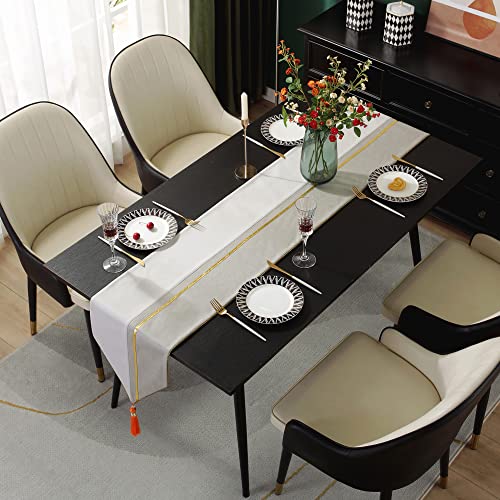 Tischläufer Aus Kunstleder, Tischdecke Mit Goldenem Streifenmuster, Dekoration Wohnzimmer- Und Küchen-esstisch, Dark Green, 13" W x 86" L von Generic