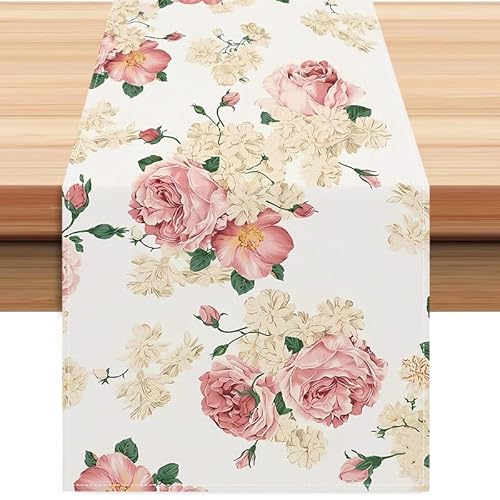 Tischläufer mit Blumenmuster, Rosenmuster, 183 x 33 cm, Vintage-Design für Esstischdekoration von Generic