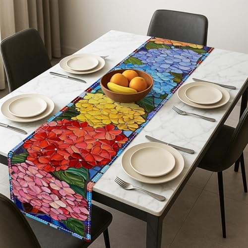 Tischläufer mit buntem Blumenmuster, lebendiges Hortensienblütenmuster für Frühlingsdekoration, perfekt für Familienfeiern und Feiern, 33 x 183 cm von Generic