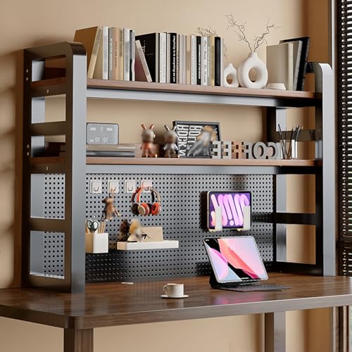 Tischregal Schreibtisch Aufsatzregal mit Stecktafel Stabile Stahl- und Holzkonstruktion, Mehrzweck-Aufbewahrungsregal für Arbeitsplatte für Home Office Wohnheim(Black,60 * 25 * 103cm) von Generic