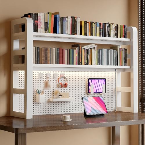 Tischregal Schreibtisch Aufsatzregal mit Stecktafel Stabile Stahl- und Holzkonstruktion, Mehrzweck-Aufbewahrungsregal für Arbeitsplatte für Home Office Wohnheim(White,100 * 25 * 103cm) von Generic