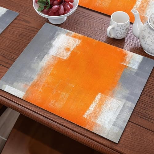 Tischsets Orange Grau Druck Tischsets Set Mit 6 Platz Tischset Hitzebeständig Hitzebeständig Schmutzabweisend rutschfest wasserdichte Esssets Dekor, Orange, Set of 2 Tischsets Orange Grau Druck Tischsets Set Mit 6 Platz Tischset Hitzebeständig Hitzebeständig Schmutzabweisend rutschfest wasserdichte Esssets Dekor, Orange, Set of 2 von Generic