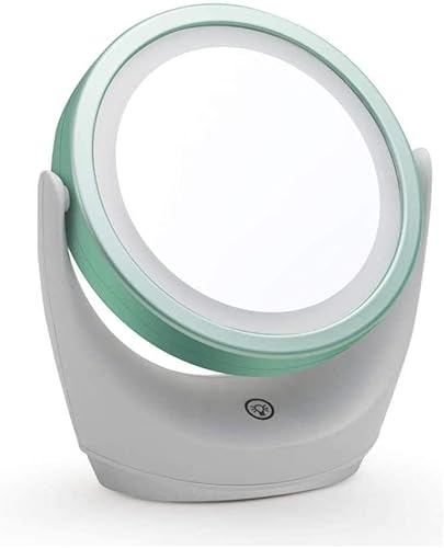 Tischspiegel Mit 5-facher Lupe Und Verstellbarem Led-licht, Runde Kosmetikspiegel Mit Touch-Taste, Um 360° Drehbare Doppelseitige Schminkspiegel, USB-Kabel Betätigt, Green von Generic