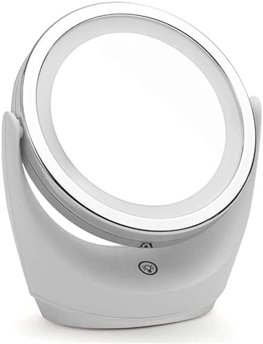 Tischspiegel Mit 5-facher Lupe Und Verstellbarem Led-licht, Runde Kosmetikspiegel Mit Touch-Taste, Um 360° Drehbare Doppelseitige Schminkspiegel, USB-Kabel Betätigt, Silver von Generic
