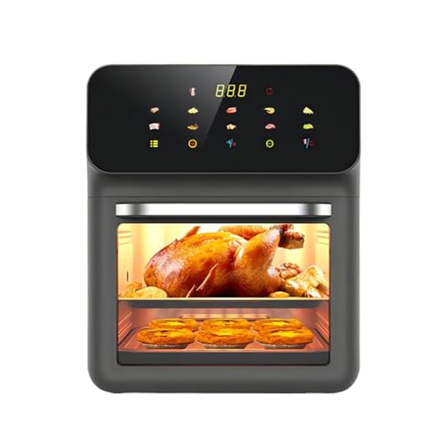 Toaster Heißluftfritteuse | Heißluftfritteuse Mit Drehspieß Für Arbeitsplatte | 15L Familien Größe 2-Etagen Dörrgerät Mit Sichtfenster | Zum Grillen Backen Braten Von Steak Huhn Pizza von Generic