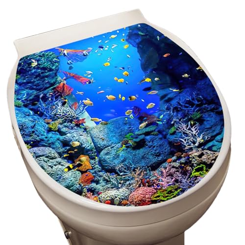 Toilettenaufkleber – Aufkleber Für Toilettensitzdeckel | Selbstklebende Wandaufkleber | Badezimmer-Wandkunst | Murals WC-Aufkleber Zum Thema Meer | Toilettenaufkleber Für Badezimmer Mit Glatten Oberfl von Generic