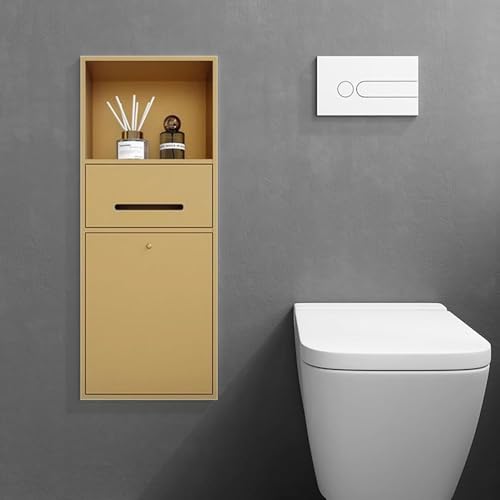 Toilettenpapierhalter Unterputz Wandnische mit Ablagefach, Mülleimer, Toilettenpapierhalter, Platzsparend, Badnische mit Schrank für Taschentücher, Papierrollen und Telefon+(Color:Gold) von Generic