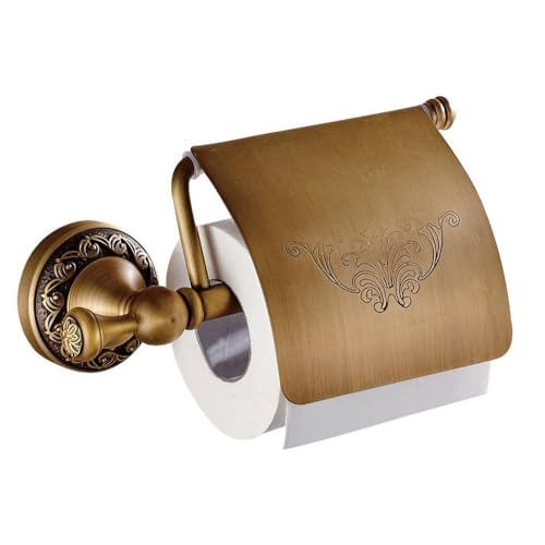 Toilettenpapierhalter aus Messing im Vintage-Stil mit Abdeckung – Wandmontage, Badezimmer-Rollenaufbewahrungslösung (antikes Messing) von Generic