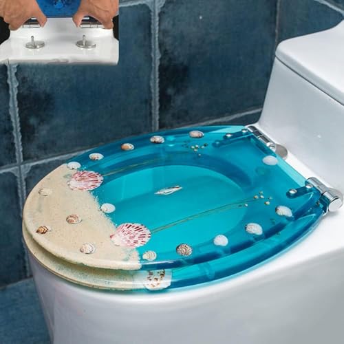 Toilettensitz Standard Längliche Toilettensitze Für Einfache Reinigung Bunte Muster Toilettenabdeckung Soft Slow Close Mute Schnellverschlussscharniere, Light Blue Shell Toilettensitz Standard Längliche Toilettensitze Für Einfache Reinigung Bunte Muster Toilettenabdeckung Soft Slow Close Mute Schnellverschlussscharniere, Light Blue Shell von Generic
