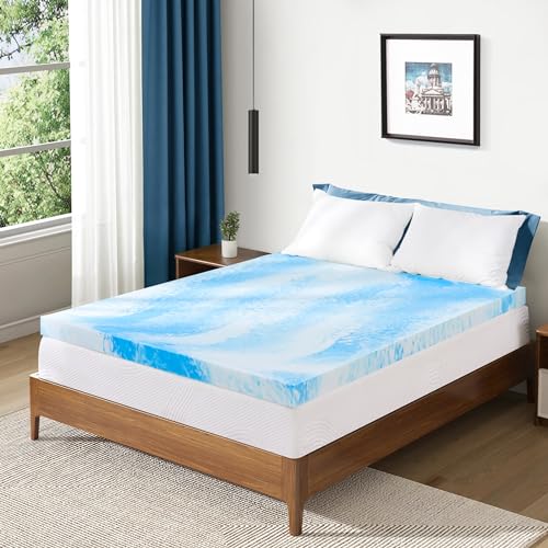 Topper 90x200cm - 5cm Höhe Memory Foam Matratzentopper aus Gel-Memoryschaum mit wasserdicht Oeko-TEX Zertifiziert Matratzenschoner, Blau von Generic