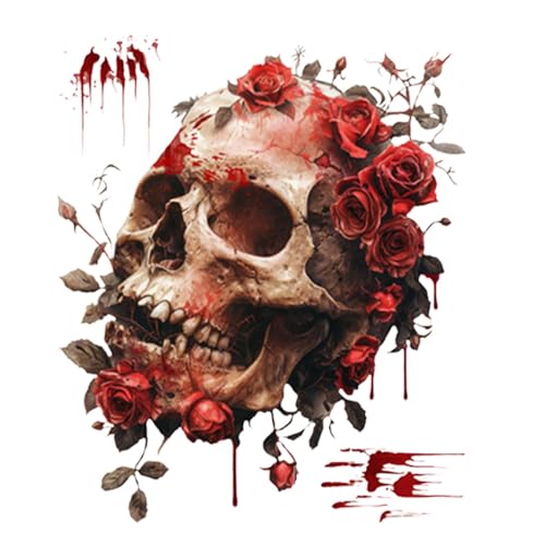 Totenkopf-Toilettendeckel-Aufkleber – abnehmbare Halloween-Aufkleber für Toilettensitz, Badezimmerdekoration in Form eines Blumen-Totenkopfes von Generic