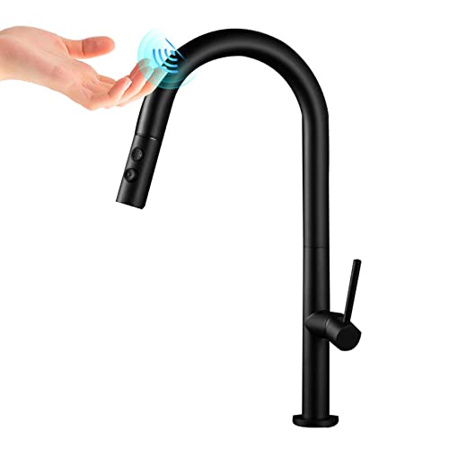Touch Sensor Pull Out Küchenarmaturen Schwenkbare Messing Multifunktions-Küchenspüle Touch Wasserhahn-Schwarz von Generic