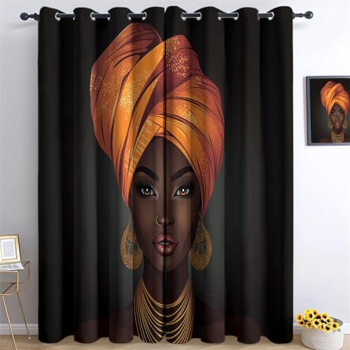 Traditionelle Afrikanische Frau Blickdichte Vorhänge H245 X B150 cm (2Er Pack) Bunt Thermo-Isolierung & Verdunkelnd, Uv-Blocker, Wärmeschutz,Maschinenwaschba, Schall-Dämmung Vorhang von Generic