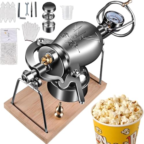 Traditionelle Chinesische Popcornmaschine, kleiner Manueller Popcorn-Popper aus Edelstahl 304 mit Druckmesser für Partyspaß bei Familientreffen(268ml) von Generic