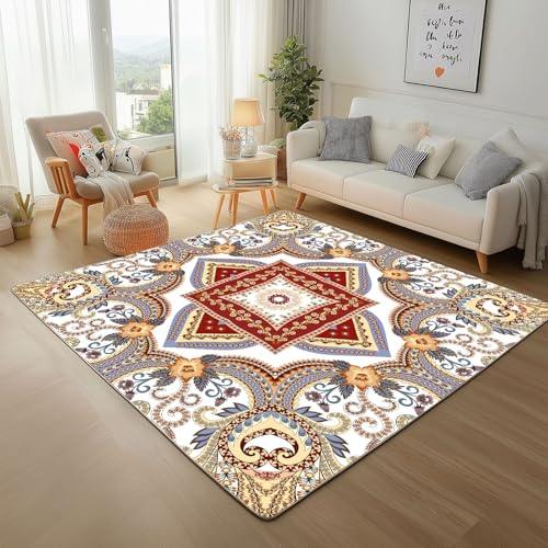 Traditionelle Vintage Geometrie Muster Teppich Wohnzimmer 200x300cm Moderner Teppisch Waschbare Teppiche KleinAbstrakt Geometrie Floral Kurzflor Teppich Flauschig für Schlafzimmer, Bettvorleger von Generic
