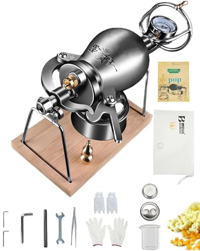 Traditioneller Chinesischer Popcornmaker mit Doppeltem Sicherheitsventil, Chinesische Retro-Popcornkanone mit Handkurbel, Druck-Popcorn-Popper aus Edelstahl für die Camping party Zu Hause(400 ml) von Generic