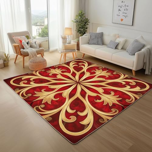 Traditionelles Retro Muster Teppich Wohnzimmer 160x230cm, Flauschiger Kurzflor Teppich Waschbarer Moderner Teppiche Geometrische Textur rutschfest Teppiche für Esszimmer Küchen Schlafzimmer von Generic