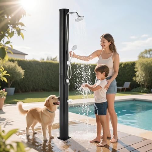 Tragbare Campingdusche Wassertank, selbstdruckbeaufschlagt für Duschen, solarbeheizt, 35 l, Temperaturregelung, 2-teiliger Gartenpool mit 360-Grad-Wasserhahn, Handbrause von Generic