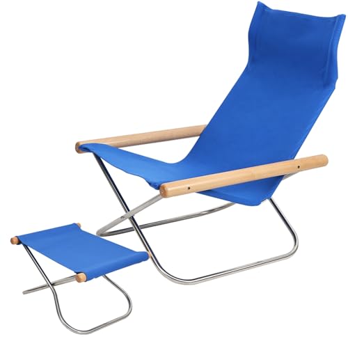 Tragbare Gartenstuhl Hochlehner, Moderner und Einfacher Liegestuhl mit Fußstütze, für Camping, Strand, Balkon, Wohnzimmer und Freizeit(Blue,Large) von Generic