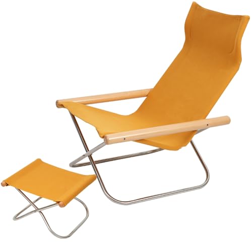 Tragbare Gartenstuhl Hochlehner, Moderner und Einfacher Liegestuhl mit Fußstütze, für Camping, Strand, Balkon, Wohnzimmer und Freizeit(Yellow,Large) von Generic