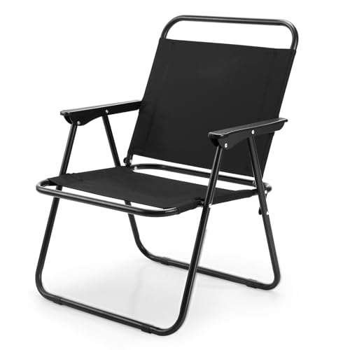 Tragbare Klappstuhl Garten, Anglerstuhl mit Armlehne und Rahmen aus Kohlenstoffstahl, für Picknick im Freien, Rasen, Wandern, Sport(Black) von Generic