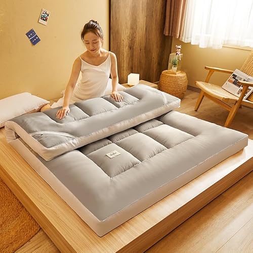 Tragbare japanische Bodenmatratze, weiches Futonbett, Gesteppte Zusatzmatratze für Einzelschlafbett, extra weiche, Faltbare Schlafmatte(Gray,180x200cm) von Generic
