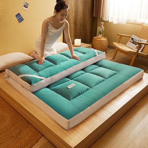 Tragbare japanische Bodenmatratze, weiches Futonbett, Gesteppte Zusatzmatratze für Einzelschlafbett, extra weiche, Faltbare Schlafmatte(Green,90x200cm) von Generic