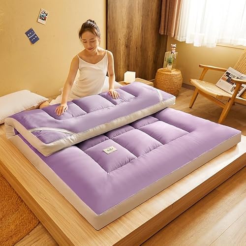 Tragbare japanische Bodenmatratze, weiches Futonbett, Gesteppte Zusatzmatratze für Einzelschlafbett, extra weiche, Faltbare Schlafmatte(Purple,150x200cm) von Generic