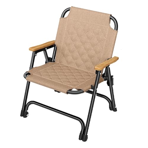 Tragbarer, Camping Sessel, Leichter, Campingstuhl Faltbar mit Armlehnen aus Buchenholz, Verdickter Rahmen aus Kohlenstoffstahl zum Angeln, Wandern, Rasen(Beige) von Generic