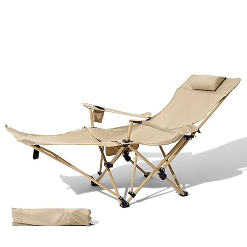 Tragbarer Camping-Liegestuhl mit Abnehmbarer Fußstütze, Verstellbarer Campingstuhl Faltbar mit Kopfstütze und Tragetasche für Picknick, Angeln, Wandern(Beige) von Generic