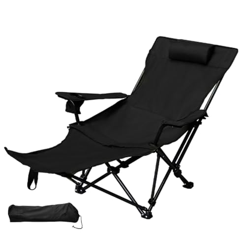 Tragbarer Camping-Liegestuhl mit Abnehmbarer Fußstütze, Verstellbarer Campingstuhl Faltbar mit Kopfstütze und Tragetasche für Picknick, Angeln, Wandern(Black) von Generic