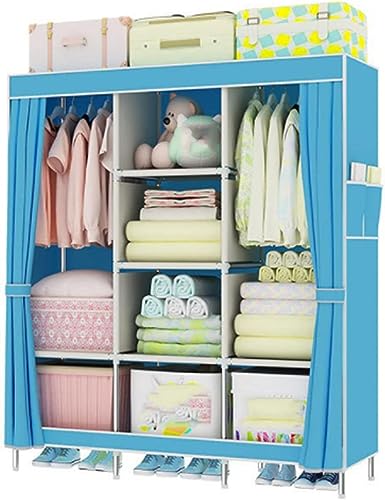 Tragbarer Cvas-kleiderschrank, Stoffschrank Mit Hängeschiene D Seitentaschen, Faltbarer Kleiderschrank Für Das Schlafzimmer, Blue, 128x45x170cm Tragbarer Cvas-kleiderschrank, Stoffschrank Mit Hängeschiene D Seitentaschen, Faltbarer Kleiderschrank Für Das Schlafzimmer, Blue, 128x45x170cm von Generic