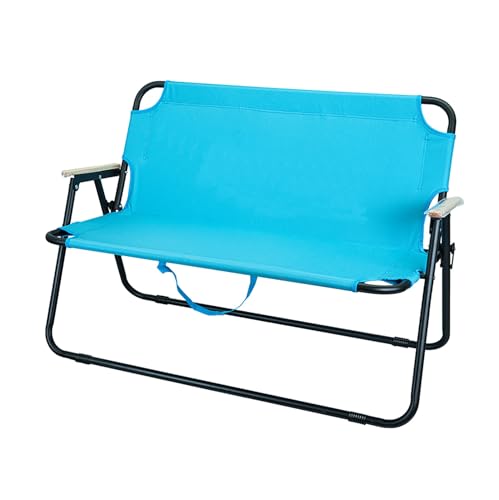 Tragbarer Doppelt Campingstuhl Klappbar, Klappstuhl Strand für 2 Personen mit Holzarmlehnen und Handschlaufe für Picknick, Strand, Terrasse, Angeln(Blue) von Generic