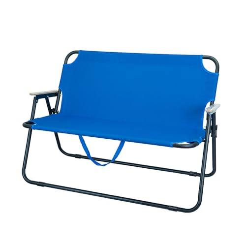 Tragbarer Doppelt Campingstuhl Klappbar, Klappstuhl Strand für 2 Personen mit Holzarmlehnen und Handschlaufe für Picknick, Strand, Terrasse, Angeln(Dark Blue) von Generic