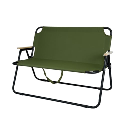 Tragbarer Doppelt Campingstuhl Klappbar, Klappstuhl Strand für 2 Personen mit Holzarmlehnen und Handschlaufe für Picknick, Strand, Terrasse, Angeln(Dark Green) von Generic