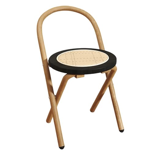 Tragbarer Klappbarer Barhocker mit Rückenlehne, Runder Rattan Klappstuhl in Barhöhe für Küche Garten Balkon Party(Black) von Generic