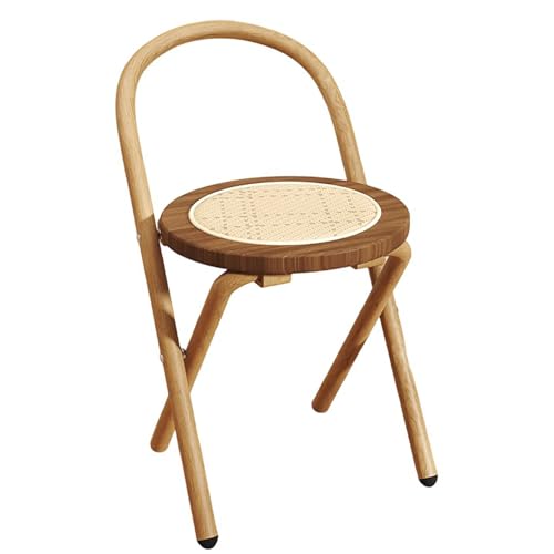 Tragbarer Klappbarer Barhocker mit Rückenlehne, Runder Rattan Klappstuhl in Barhöhe für Küche Garten Balkon Party(Walnut) von Generic