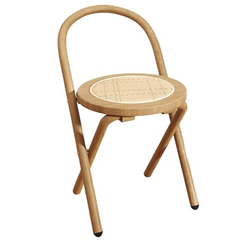 Tragbarer Klappbarer Barhocker mit Rückenlehne, Runder Rattan Klappstuhl in Barhöhe für Küche Garten Balkon Party(Wood) von Generic