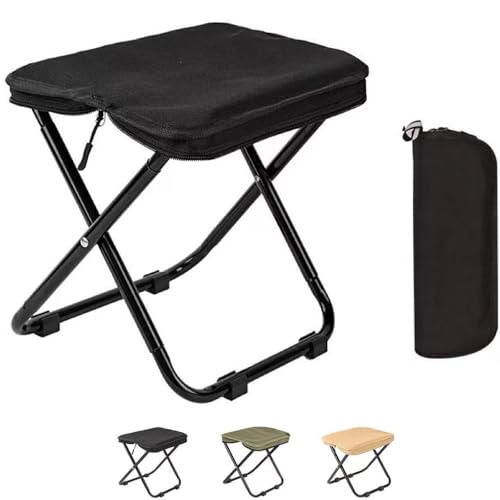Tragbarer Klapphocker,Faltbar Campinghocker for Erwachsene Klapphocker Angelhocker Faltbarer Campingstuhl Outdoor Hocker Leicht Klein Faltbar(Black,Large) von Generic