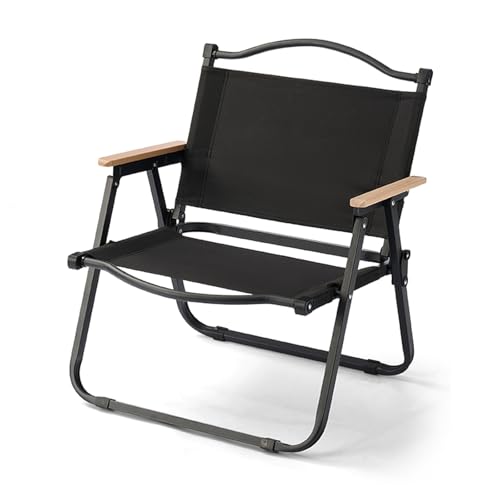 Tragbarer Klappstuhl Balkon, Leichter Camping Stuhl mit Buchenhandlauf, Kein Zusammenbau für Wandern, Picknick, Angeln, Jagen, Rasen(Black,Small) von Generic